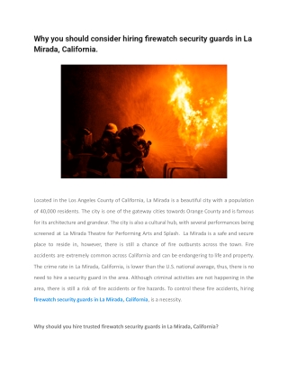 Why you should consider hiring firewatch security guards in La Mirada, California