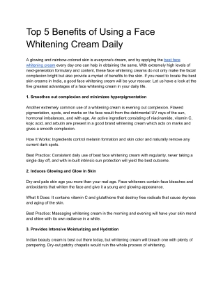Top 5 Benefits of Using a Face Whitening Cream Daily