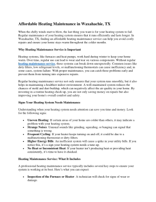 Affordable Heating Maintenance in Waxahachie, TX