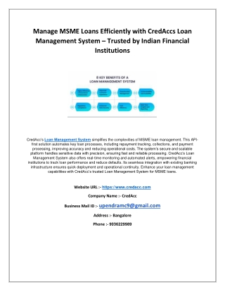 Manage MSME Loans Efficiently with CredAccs Loan Management System – Trusted by Indian Financial Institutions