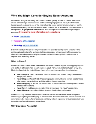 Why You Might Consider Buying Naver Accounts
