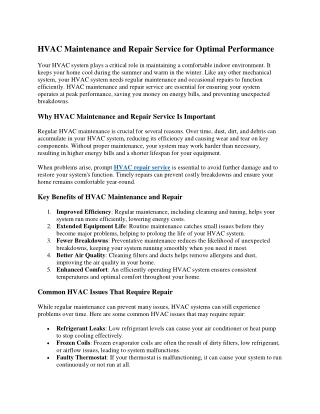 HVAC Maintenance and Repair Service for Optimal Performance