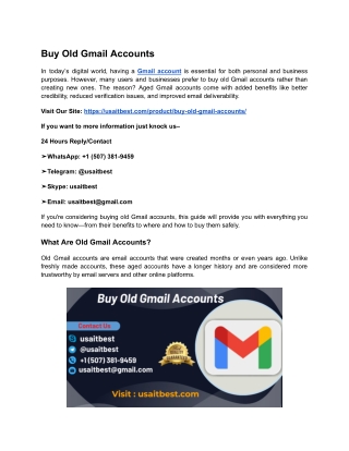 Buy Old Gmail Accounts - 100% Verified Aged, PVA a