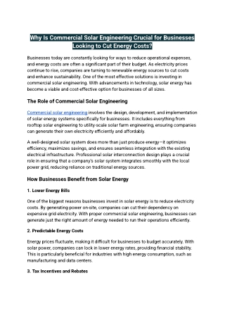 Why Is Commercial Solar Engineering Crucial for Businesses Looking to Cut Energy Costs