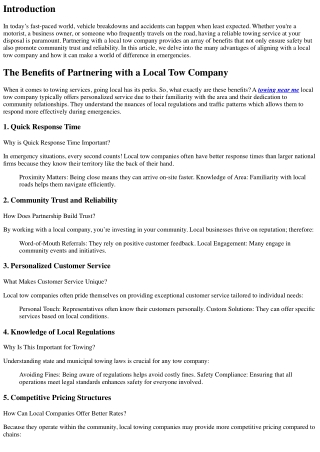 The Benefits of Partnering with a Local Tow Company