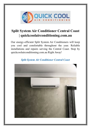 Split System Air Conditioner Central Coast  quickcoolairconditioning.com.au