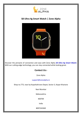 S8 Ultra 4g Smart Watch  Zone Alpha