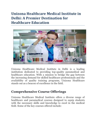 Unizona Healthcare Medical Institute in Delhi A Premier Destination for Healthcare Education