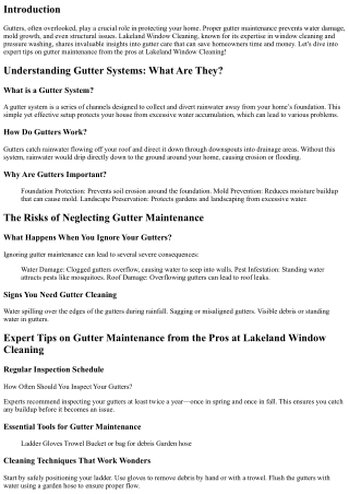 Expert Tips on Gutter Maintenance from the Pros at Lakeland Window Cleaning