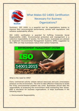 What Makes ISO 14001 Certification Necessary For Business Organizations