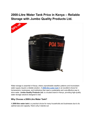 2000-Litre Water Tank Price in Kenya – Reliable Storage with Jumbo Quality Products Ltd.