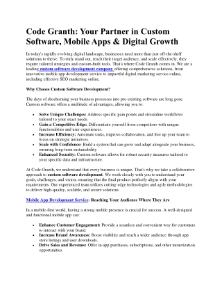 code granth your partner in custom software
