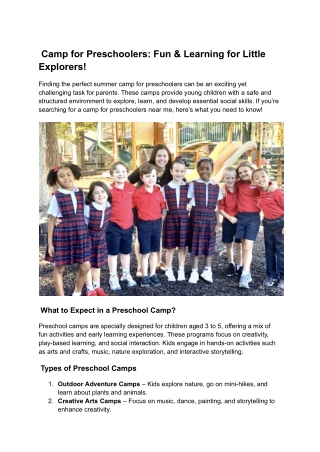 _Camp for Preschoolers_ Fun & Learning for Little Explorers