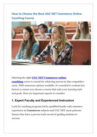 How to Choose the Best UGC NET Commerce Online Coaching Course