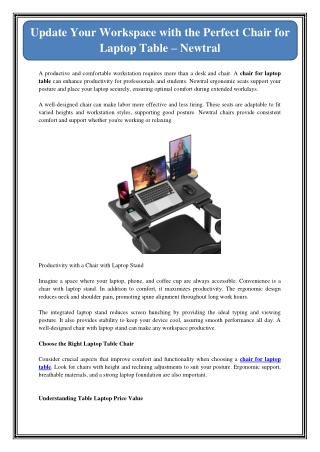 Update Your Workspace with the Perfect Chair for Laptop Table – Newtral