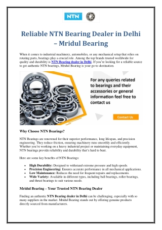 Reliable NTN Bearing Dealer in Delhi – Mridul Bearing