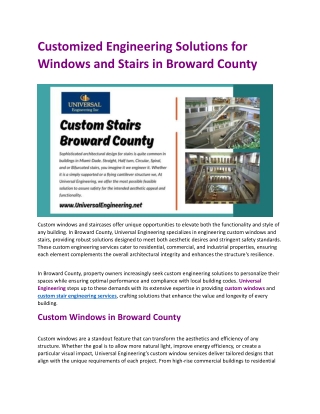 Customized Engineering Solutions for Windows and Stairs in Broward County