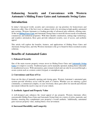 Enhancing Security and Convenience with Western Automate’s Sliding Fence Gates and Automatic Swing Gates