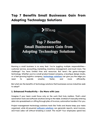 Top 7 Benefits Small Businesses Gain from Adopting Technology Solutions