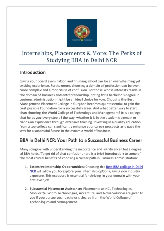 Internships, Placements & More The Perks of Studying BBA in Delhi NCR