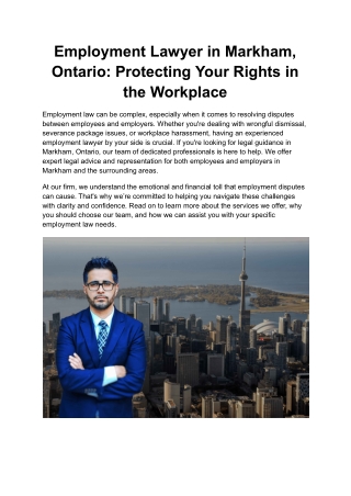 Employment Lawyer in Markham, Ontario_ Protecting Your Rights in the Workplace
