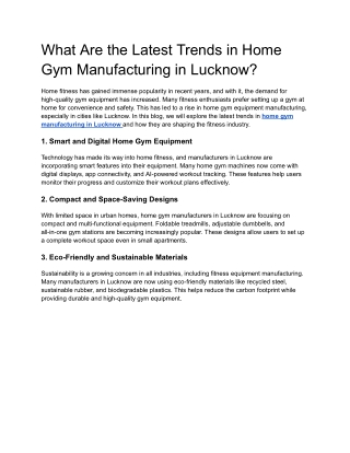 What Are the Latest Trends in Home Gym Manufacturing in Lucknow
