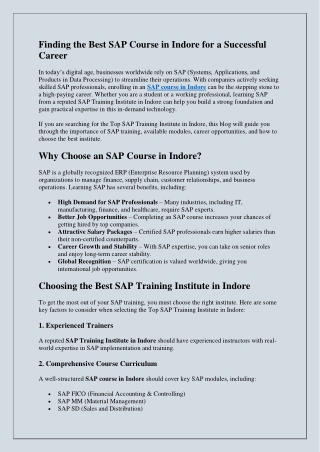 Finding the Best SAP Course in Indore for a Successful Career