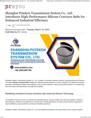 Shanghai Puteken Transmission System Co., Ltd. Introduces High-Performance Silicone Conveyor Belts for Enhanced Industri
