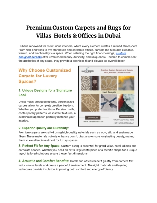 Premium Custom Carpets and Rugs for Villas, Hotels & Offices in Dubai
