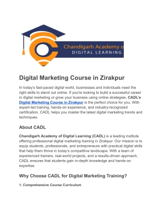 Digital Marketing Course in Zirakpur