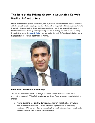 The Role of the Private Sector in Advancing Kenya’s Medical Infrastructure