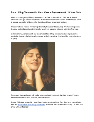 Face Lifting Treatment in Hauz Khas – Rejuvenate & Lift Your Skin