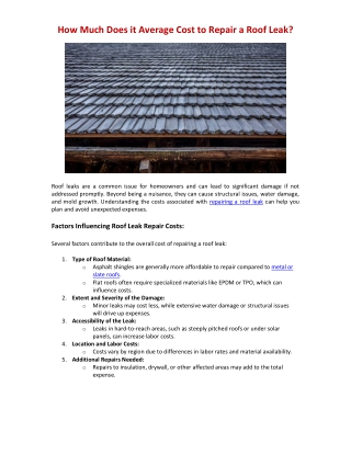 How Much Does it Cost to Repair a Roof Leak