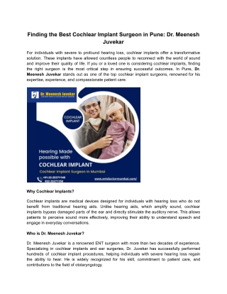 Finding the Best Cochlear Implant Surgeon in Pune_ Dr. Meenesh Juvekar
