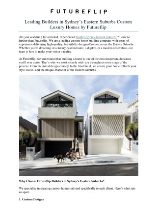Leading Builders in Sydney’s Eastern Suburbs Custom Luxury Homes by Futureflip