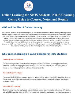 Online Learning for NIOS Students NIOS Coaching Centre Guide to Courses, Notes, and Results