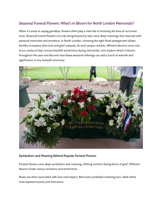 Seasonal Funeral Flowers What's in Bloom for North London Memorials