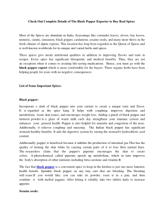 Check Out Complete Details of Th Black Pepper Exporter to Buy Real Spices