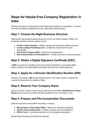 Steps for Hassle-Free Company Registration in India