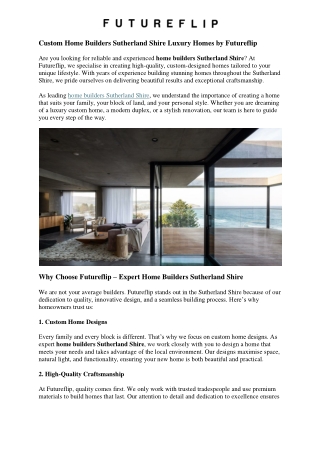 Custom Home Builders Sutherland Shire Luxury Homes by Futureflip