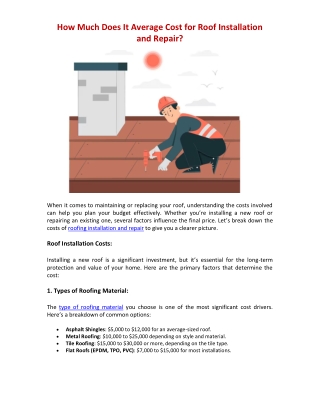 How Much Does It Average Cost for Roof Installation and Repair