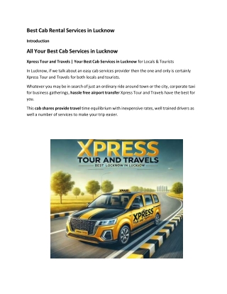 Best Cab Rental Services in Lucknow | Xpress Tour and Travels