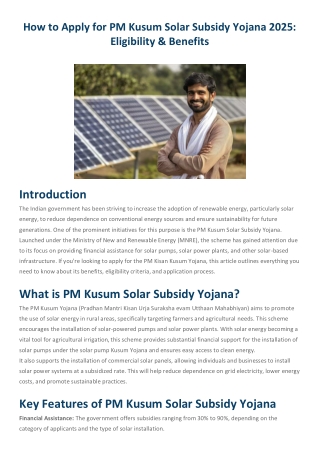 How to Apply for PM Kusum Solar Subsidy Yojana 2025: Eligibility & Benefits