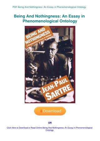 PDF Being And Nothingness An Essay in Phenomenological Ontology