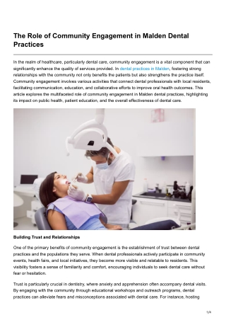 The Role of Community Engagement in Malden Dental Practices