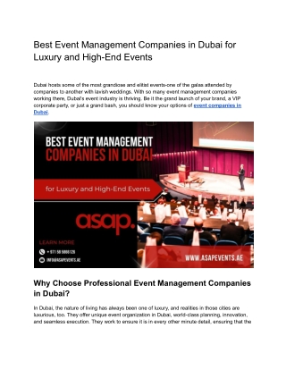 Best Event Management Companies in Dubai for Luxury and High-End Events