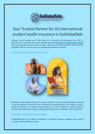 Your Trusted Partner for US international student health insurance is GoGlobalSafe