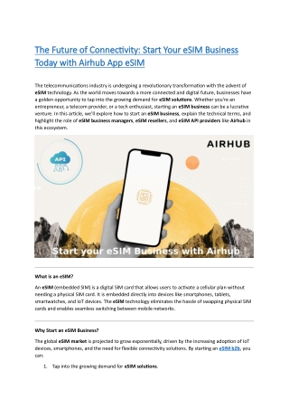 The Future of Connectivity- Start Your eSIM Business Today with Airhub App eSIM - partner esim-esim business manager-esi