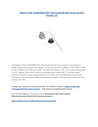Bakers Pride AS-M1098X EGO Thermostat W_ Dial, Knob, Screws PartsFe CA