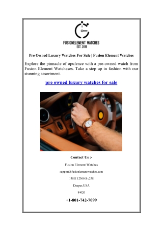 Pre Owned Luxury Watches For Sale | Fusion Element Watches